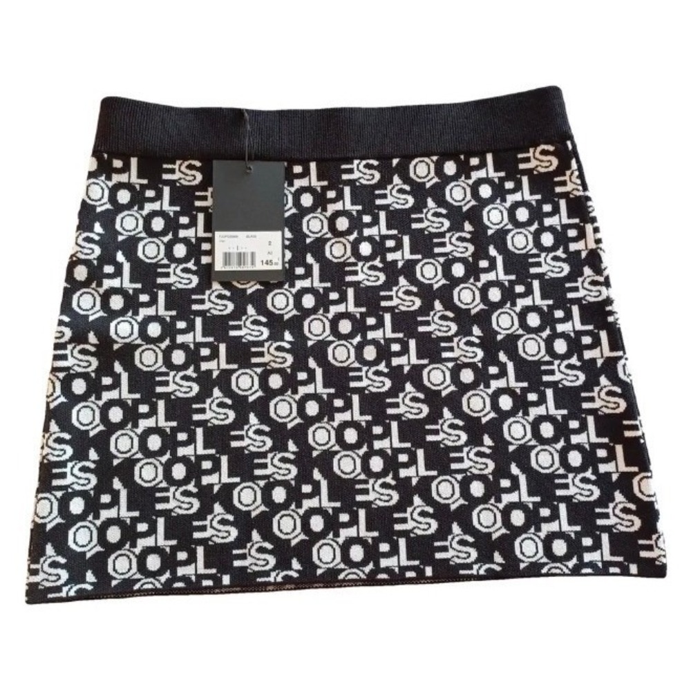 The Kooples Black White Logo Jacquard Knit Mini Skirt Medium